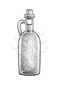 Bottle of olive oil. Hand drawn vector illustration. Isolated on white background. Retro style.