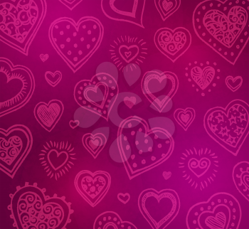 Valentine s day background with hand drawn hearts. Vector illustration.