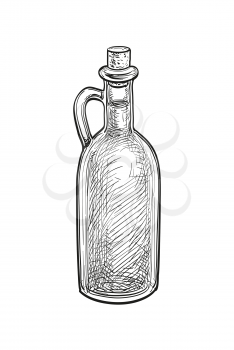 Bottle of olive oil. Hand drawn vector illustration. Isolated on white background. Retro style.