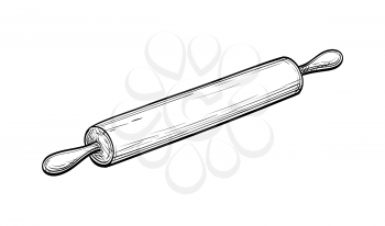 Hand drawn vector illustration of rolling pin. Isolated on white background. Vintage style.
