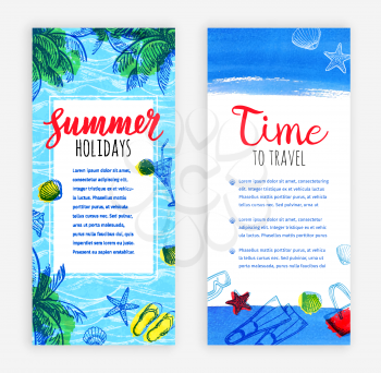 Summer vacation. Set of banner templates. Website images. Hand drawn vector illustrations. Retro style.