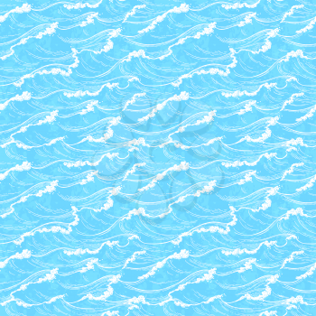 Sea waves seamless pattern. Summer watercolor background. Hand drawn vector illustration.