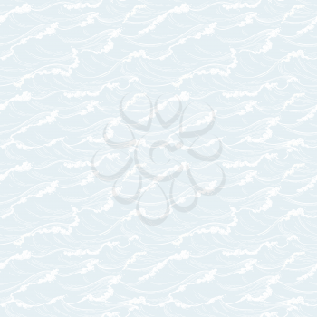 Sea waves. Faded seamless pattern. Summer watercolor background. Hand drawn vector illustration.