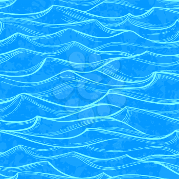 Sea waves seamless pattern. Summer watercolor background. Hand drawn vector illustration of water.