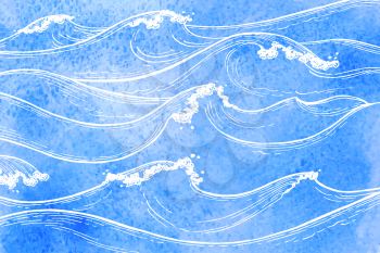Sea waves. Summer watercolor background. Hand drawn vector illustration.