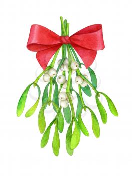 Bouquet of mistletoe. Hand drawn watercolor illustration. New Year and Christmas Holidays design.