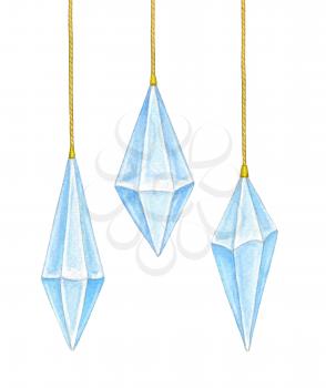 Christmas decorations. Hand drawn watercolor illustration of icicles. New Year and Xmas Holidays design.