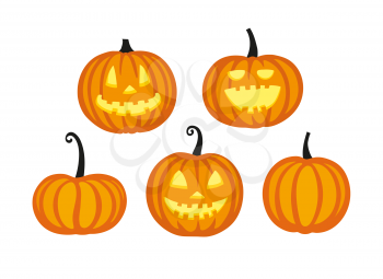 Cute halloween pumpkins. Isolated on white background. Flat style vector illustration.