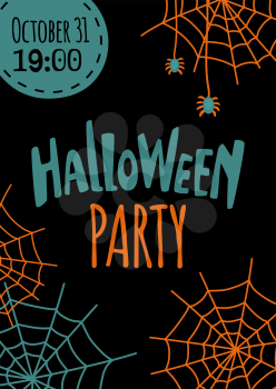 Halloween cute design. Invitation or greeting card. Banner template. Flat style vector illustration. Calligraphic Lettering.