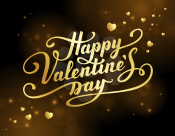 Happy Valentine's Day text. Calligraphic Lettering. Greeting card template. Vector illustration.