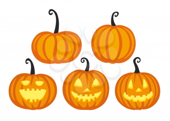 Set of cute halloween pumpkins. Isolated on white background. Flat style vector illustration.