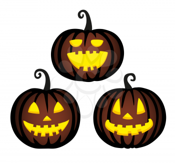 Set of cute halloween pumpkins. Isolated on white background. Flat style vector illustration.