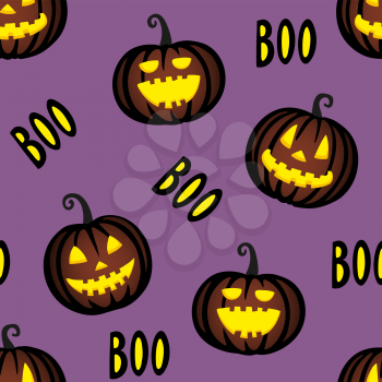 Seamless pattern with halloween pumpkins and text boo.