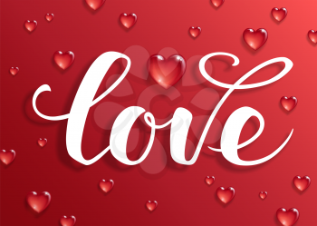 Love text. Calligraphic Lettering. Valentine's day greeting card template. Vector illustration.