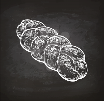 Chalk sketch of challah bread on blackboard background. Hand drawn vector illustration. Retro style.