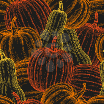 Seamless pattern with gourd, pumpkin and butternut squash