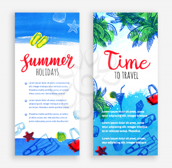 Summer vacation. Set of banner templates. Hand drawn vector illustrations. Retro style.