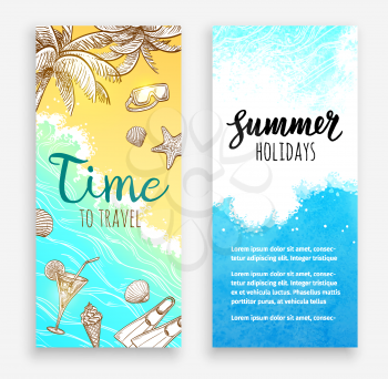 Summer vacation. Set of banner templates. Hand drawn vector illustrations. Retro style.