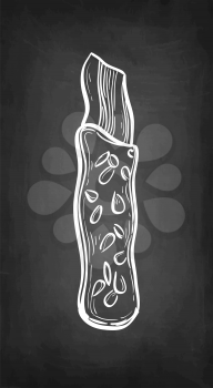 Chocolate-covered bacon. Chalk sketch on blackboard background. Hand drawn vector illustration. Retro style.