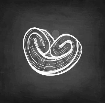 Palmier. Chalk sketch of French pastry on blackboard background. Hand drawn vector illustration. Retro style.