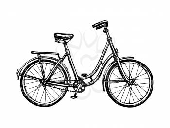 Vintage bicycle. Ink sketch isolated on white background. Hand drawn vector illustration. Retro style.
