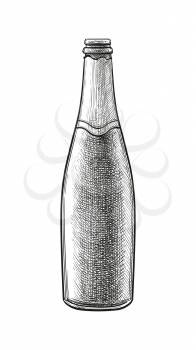 Champagne bottle. Ink sketch isolated on white background. Hand drawn vector illustration. Retro style.