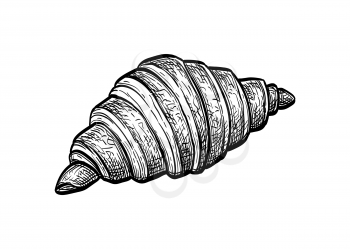 Croissant. French pastry. Ink sketch isolated on white background. Hand drawn vector illustration. Retro style.