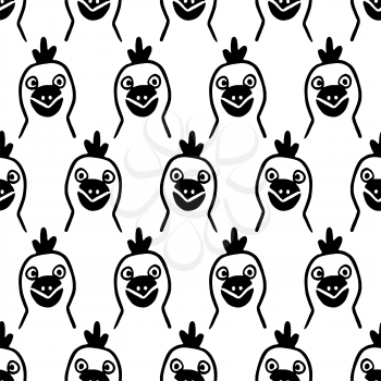 Seamless pattern with cute birds. Doodle sketches. Hand drawn vector illustration of funny characters.