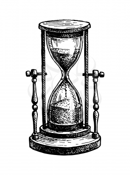 Vintage hourglass. Antique timer. Ink sketch isolated on white background. Hand drawn vector illustration. Retro style.
