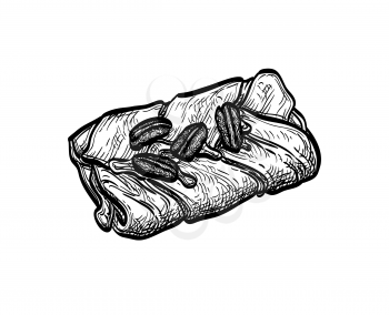 Maple pecan plait. Danish pastry. Ink sketch isolated on white background. Hand drawn vector illustration. Retro style.