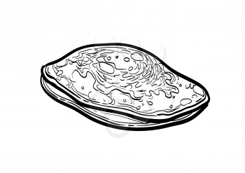 Pancake. Ink sketch isolated on white background. Hand drawn vector illustration. Retro style.