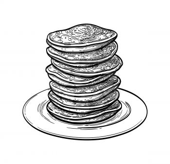Pancakes. Ink sketch isolated on white background. Hand drawn vector illustration. Retro style.