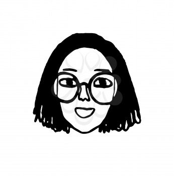 Cute girl with glasses and a bob haircut. Hipster style portrait. Doodle sketch. Hand drawn vector illustration of funny character.