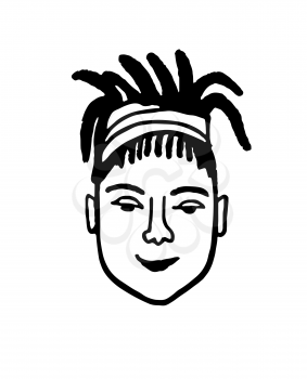Cheerful girl with dreadlocks. Hipster style portrait. Doodle sketch. Hand drawn vector illustration of funny character.