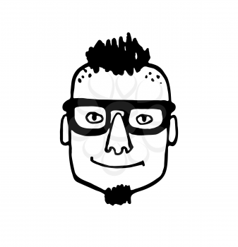 Man with glasses and stylish haircut. Hipster style portrait. Doodle sketch. Hand drawn vector illustration of funny character.