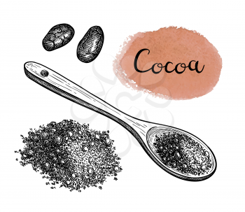 Cocoa powder. Ink sketch isolated on white background. Hand drawn vector illustration. Retro style. 