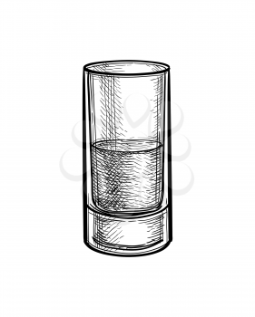 Shot glass. Ink sketch isolated on white background. Hand drawn vector illustration. Retro style.