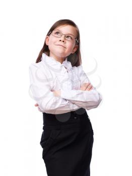 Cute young girl business, isolated over white