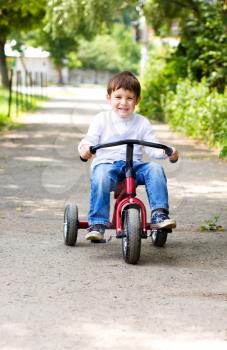 Little boy riding a bicycle in the park