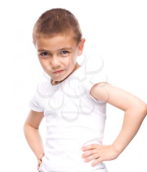 Portrait of nice cheerful boy, isolated over white
