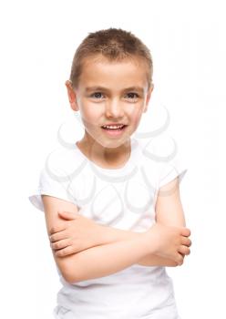 Portrait of nice cheerful boy, isolated over white