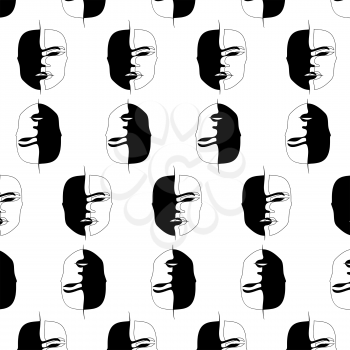 Abstract imitation of the Japanese mask black and white mystical. seamless pattern