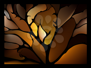 Dark chocolate brown background stained glass window with fantastic leaves