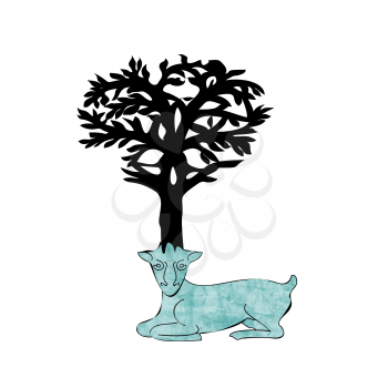 Stylized decorative image deer with horns in form of Celtic symbol tree