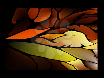 Dark chocolate brown background stained glass window with fantastic leaves