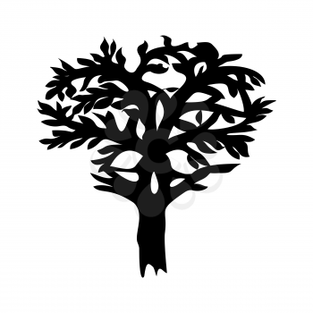Stylized decorative image tree with horns in form of Celtic symbol. Black and white.