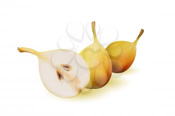 Yellow pear as source of vitamins and minerals to increase energy and combat fatigue and depression. Pear and a half. Mesh. Photorealistic image in pastel colours.