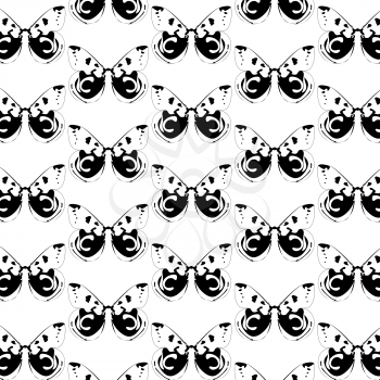 Abstract pattern with black butterflies. Butterfly on a white background.