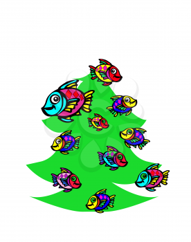 The fish is bright and funny at the Christmas tree