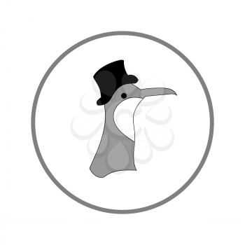 A cartoon bird with a big beak and a hat.